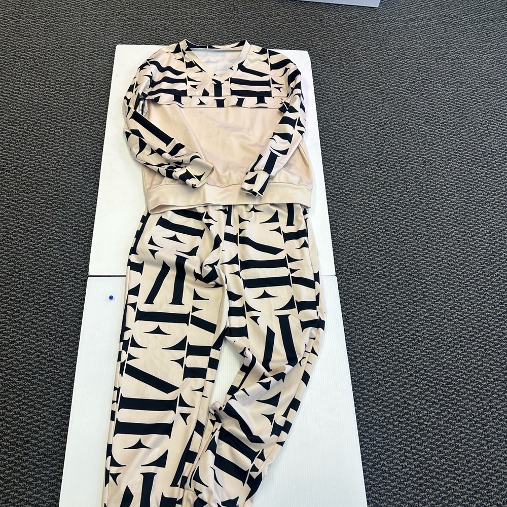 Trendy Beige and Black Women's Jogger Set